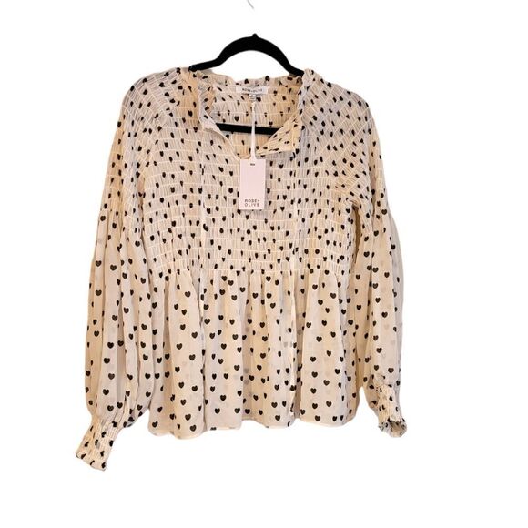 Hearts Long sleeved sheer Ivory blouse women's size small black ROSE OLIVE - Picture 1 of 12